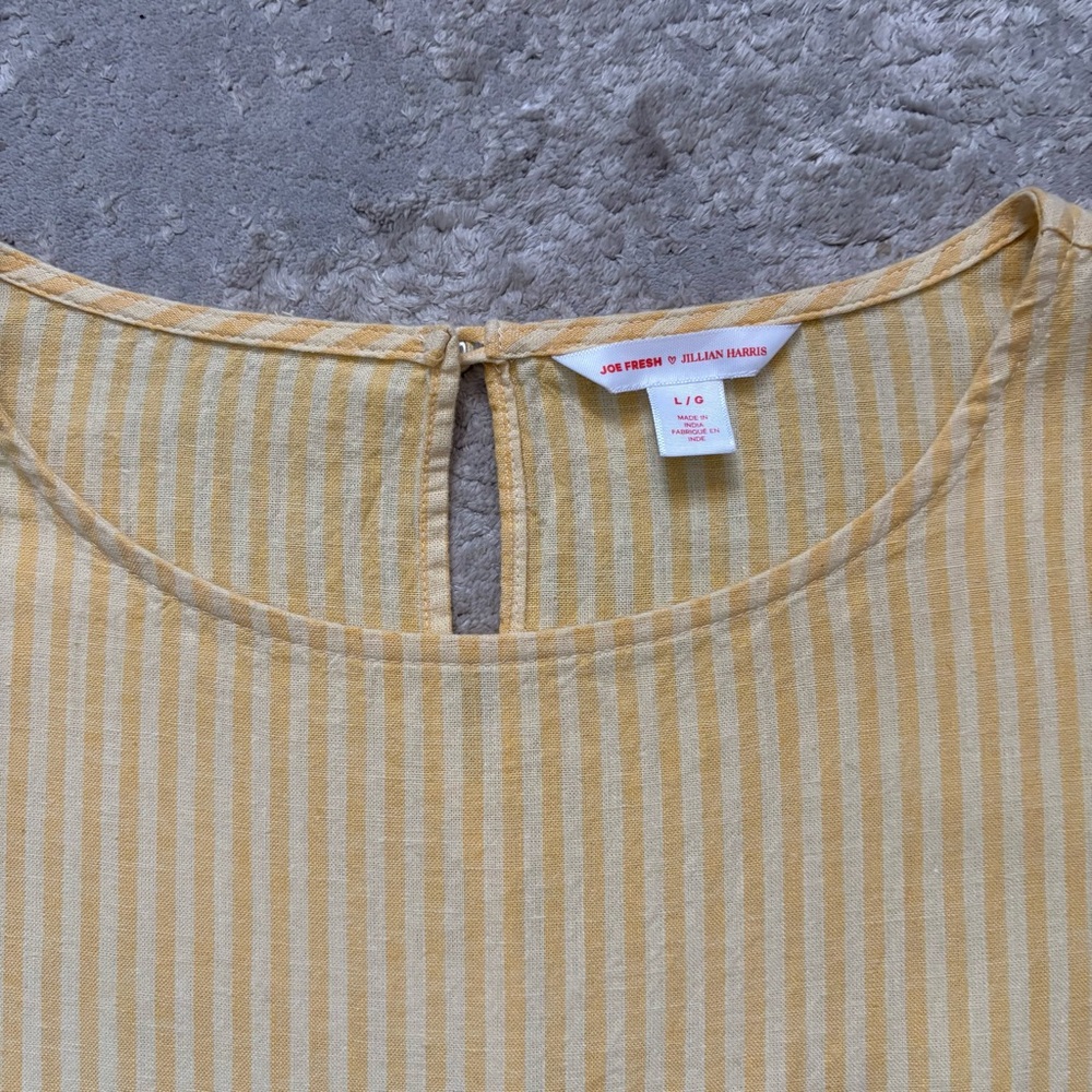 Jillian Harris x Joe Fresh Linen Blend Yellow Striped Ruffle Dress Size Large - Picture 7 of 14